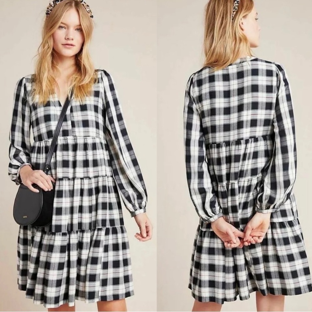 A+ by Anthropologie ✨ Maeve Amber Plaid Tiered Tunic Dress